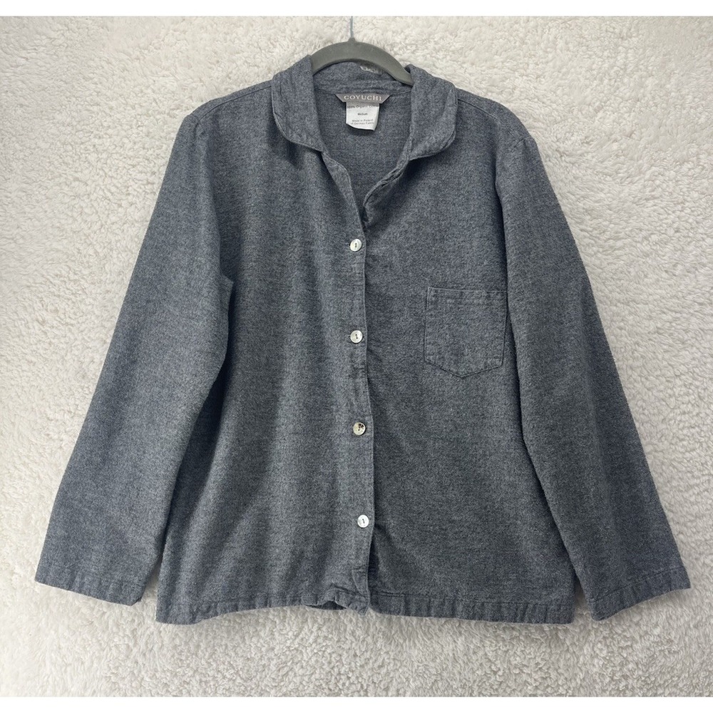 Coyuchi Women's Size Medium Top Organic Cotton Button Up Long Sleeve Gray